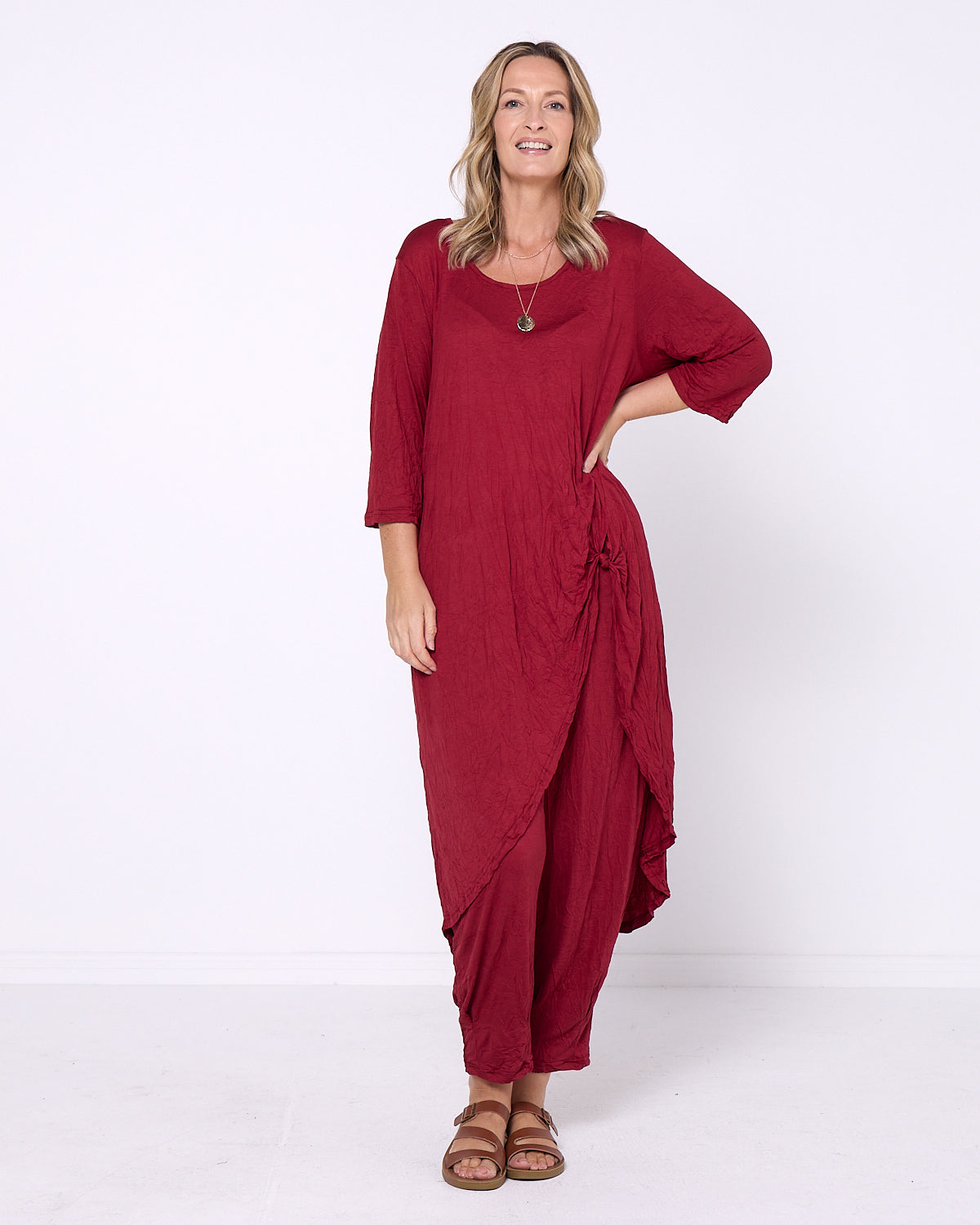 Ayana Cotton Tunic Top - Burgundy