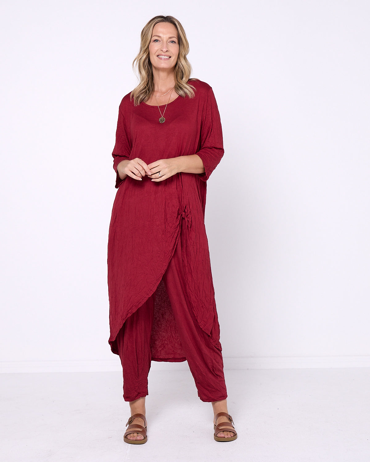 Ayana Cotton Tunic Top - Burgundy
