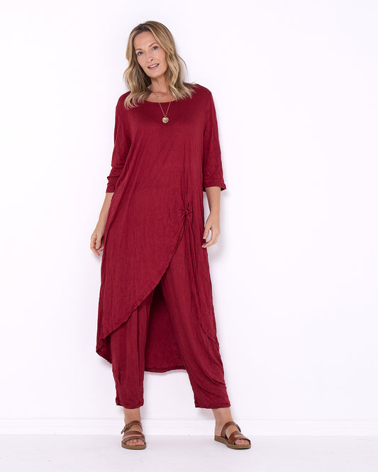 Ayana Cotton Tunic Top - Burgundy