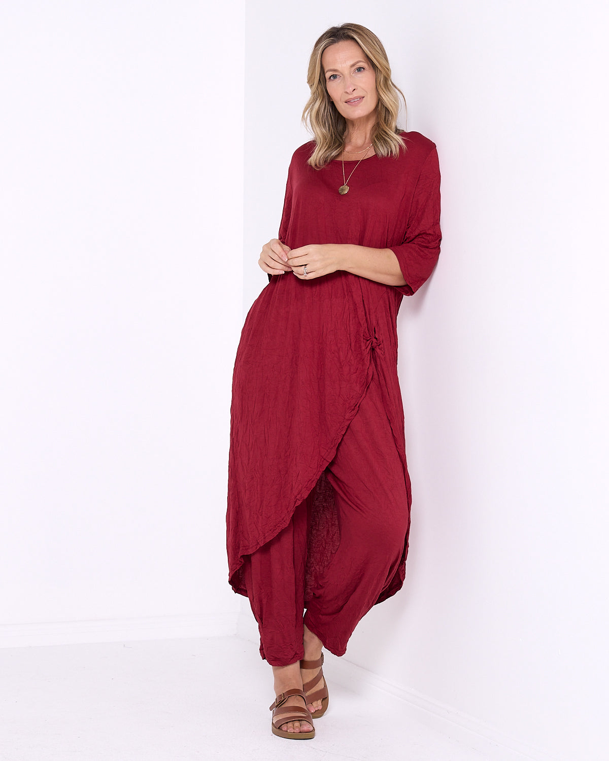 Ayana Cotton Tunic Top - Burgundy