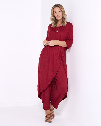 Ayana Cotton Tunic Top - Burgundy