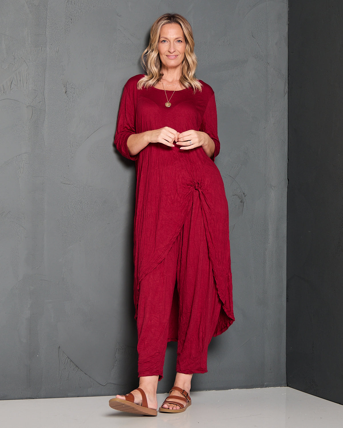 Ayana Cotton Tunic Top - Burgundy
