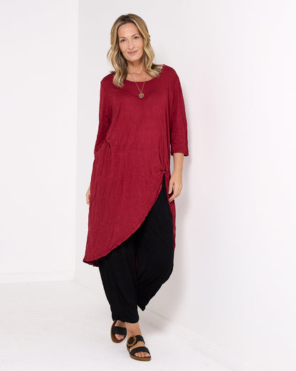 Ayana Cotton Tunic Top - Burgundy