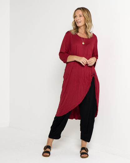 Ayana Cotton Tunic Top - Burgundy