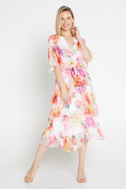 Estelle Chiffon Dress - Floral Harmony
