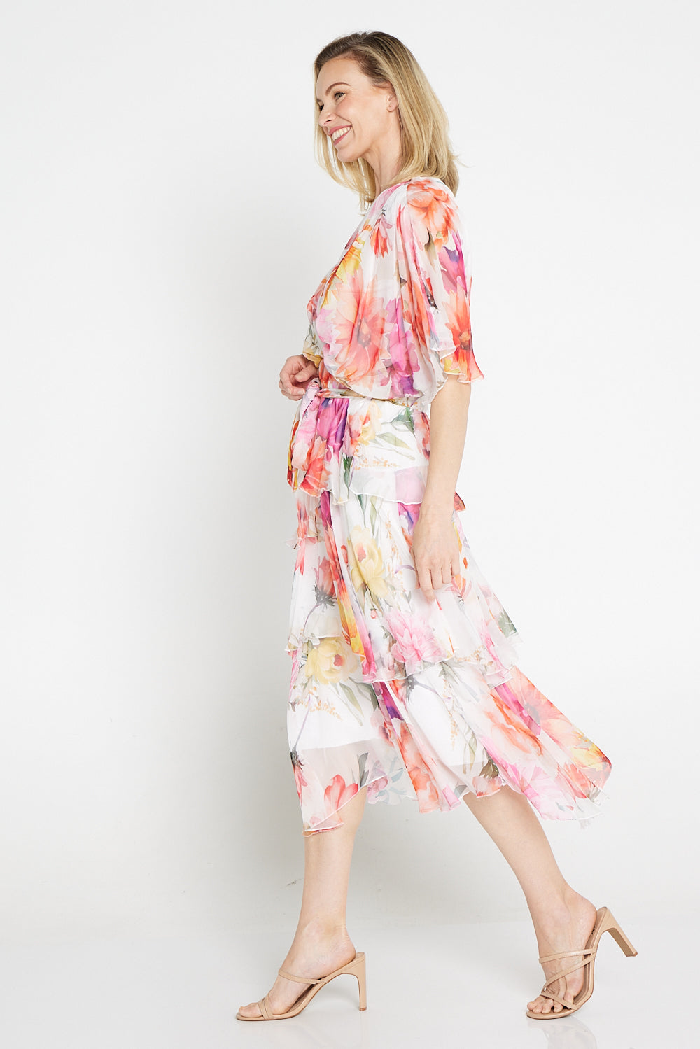 Estelle Chiffon Dress - Floral Harmony