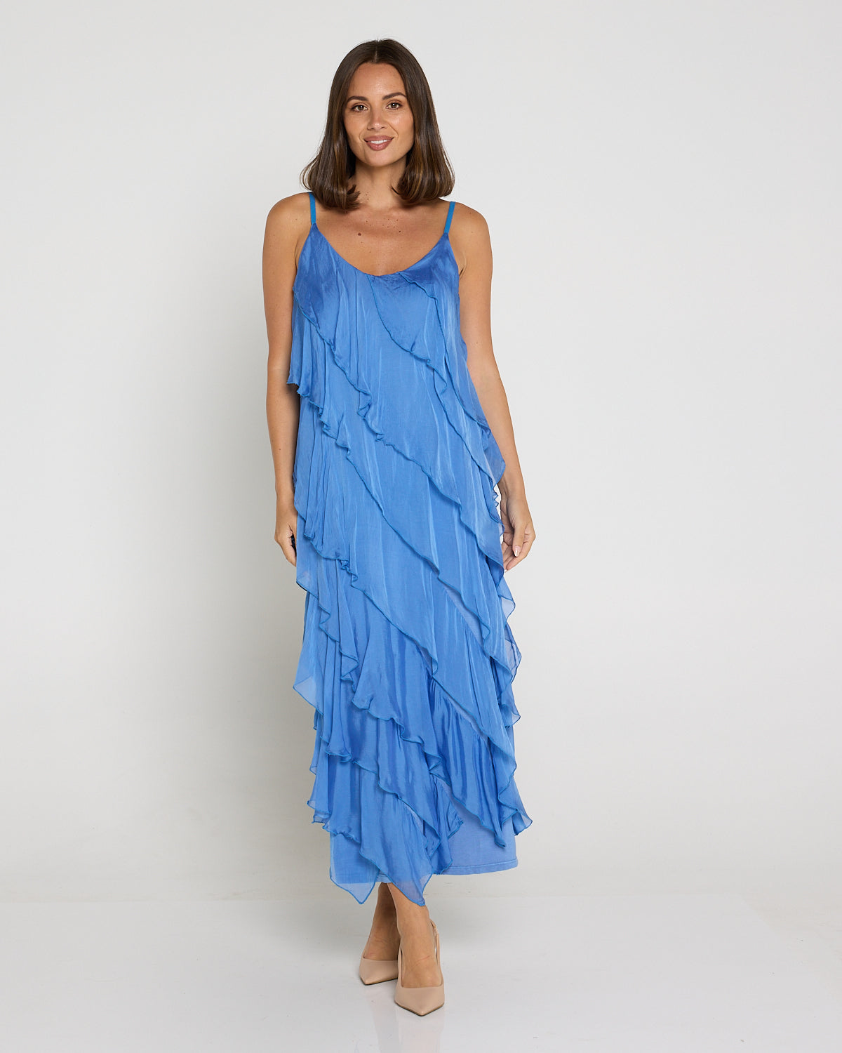 Nicolette Silk Bias Layered Slip Dress - Blue