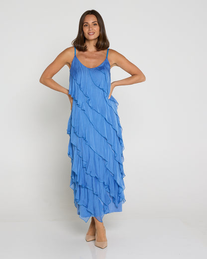 Nicolette Silk Bias Layered Slip Dress - Blue