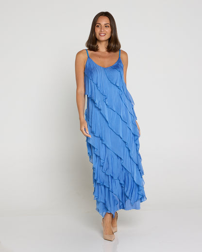 Nicolette Silk Bias Layered Slip Dress - Blue