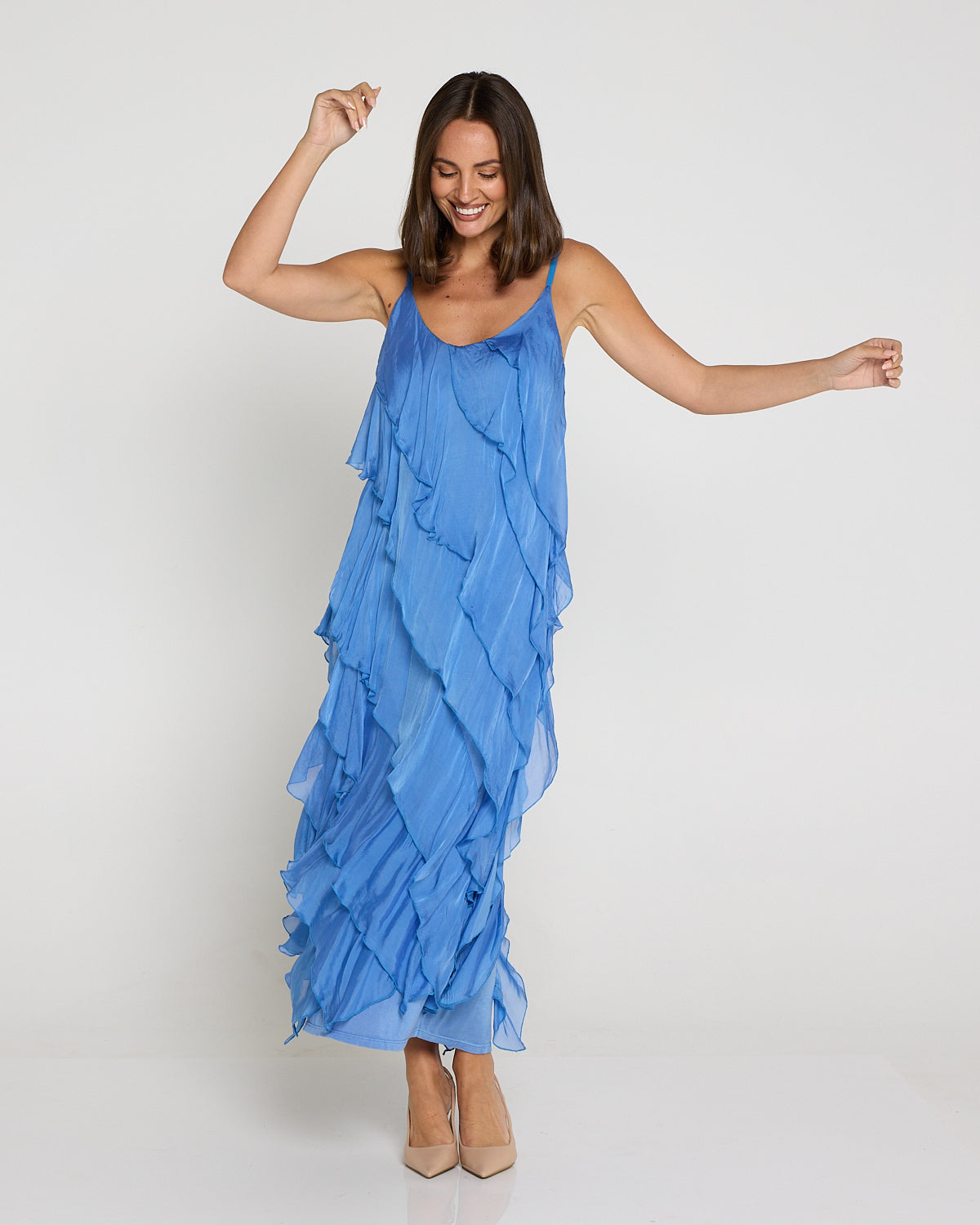 Nicolette Silk Bias Layered Slip Dress - Blue