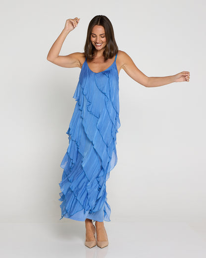 Nicolette Silk Bias Layered Slip Dress - Blue
