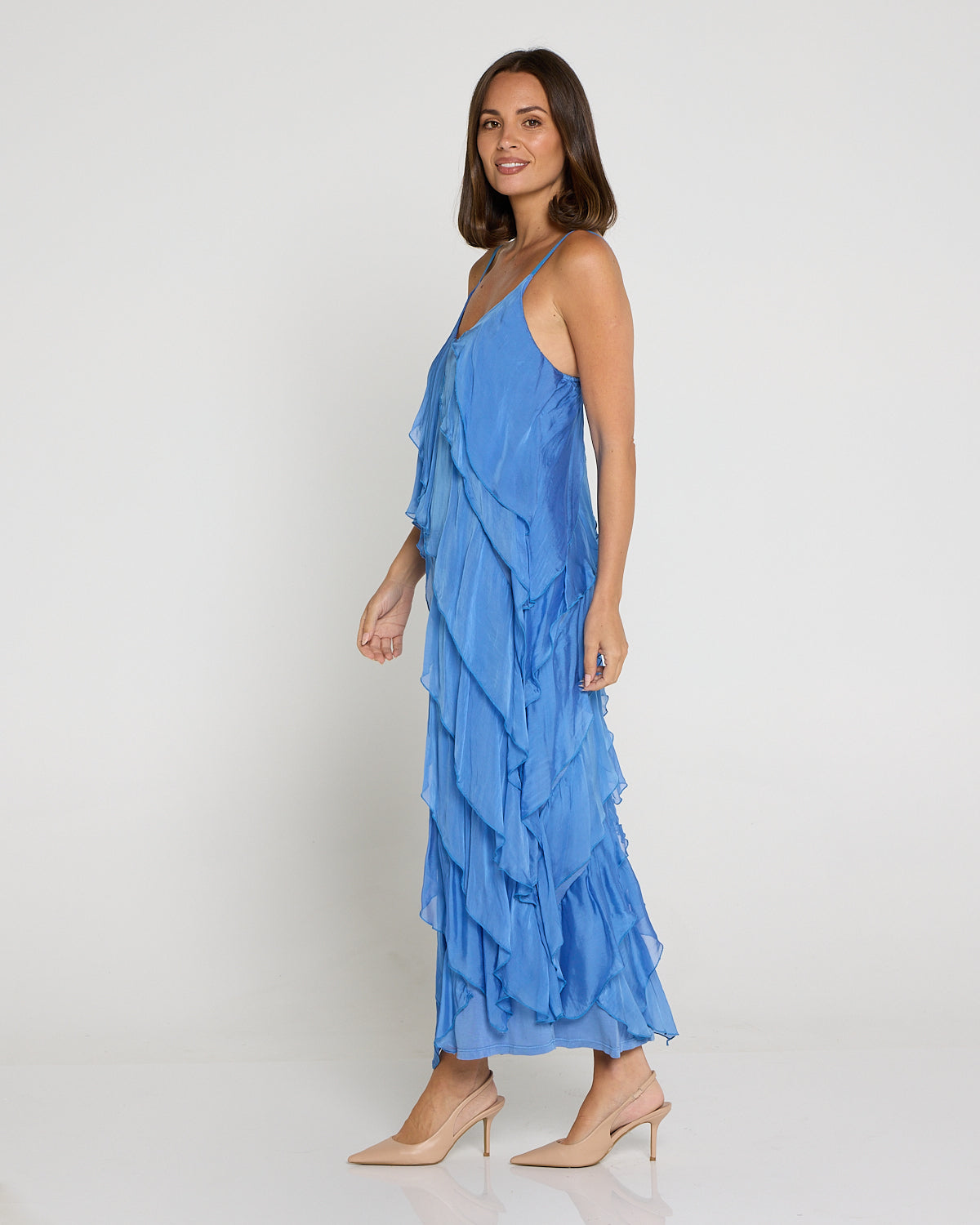 Nicolette Silk Bias Layered Slip Dress - Blue