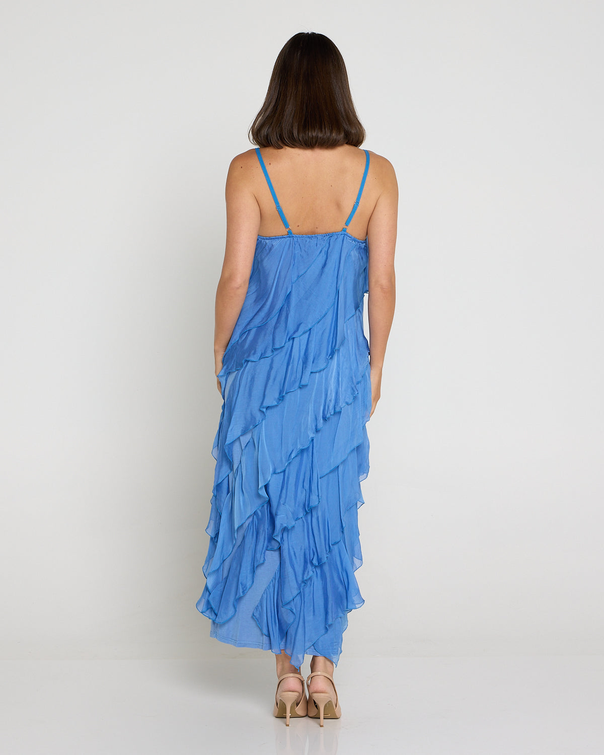 Nicolette Silk Bias Layered Slip Dress - Blue