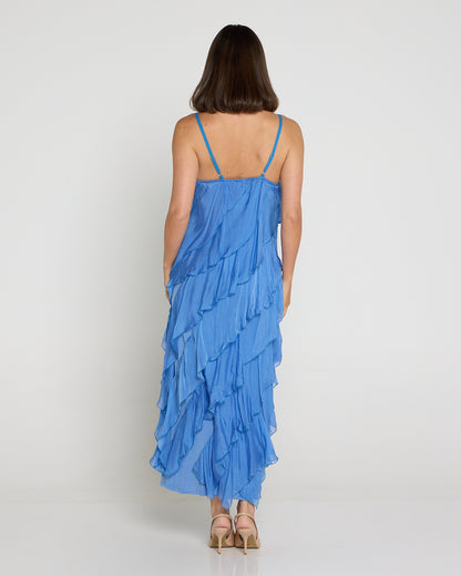Nicolette Silk Bias Layered Slip Dress - Blue