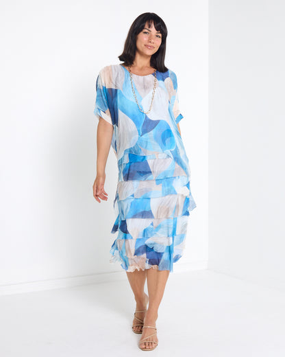 Margo Silk Layered Dress in Blue Celeste, front view