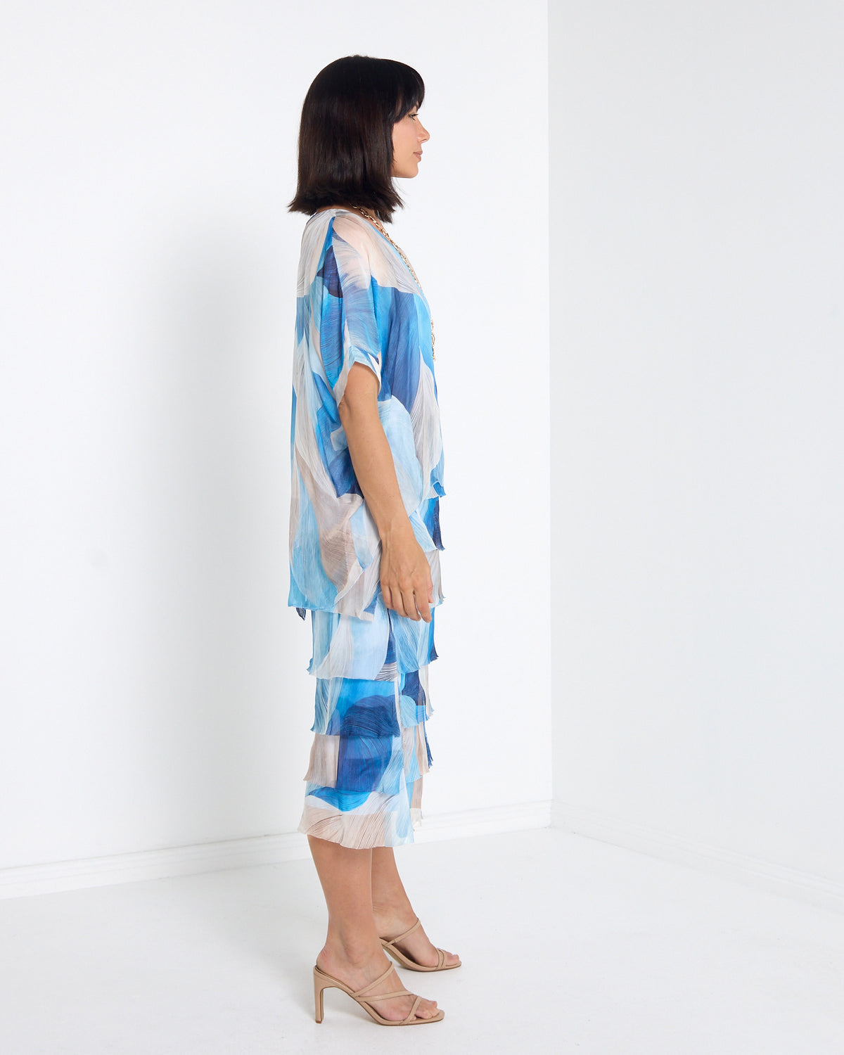 Margo Silk Layered Dress in Blue Celeste, side view