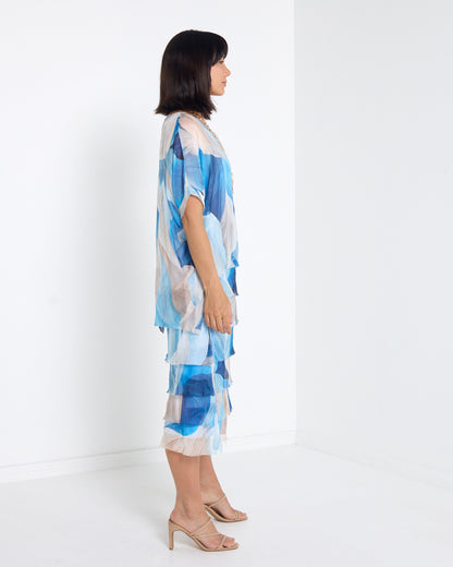 Margo Silk Layered Dress in Blue Celeste, side view