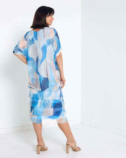 Margo Silk Layered Dress in Blue Celeste, back view