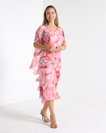 Margo Layered Silk Dress - Pink Floral