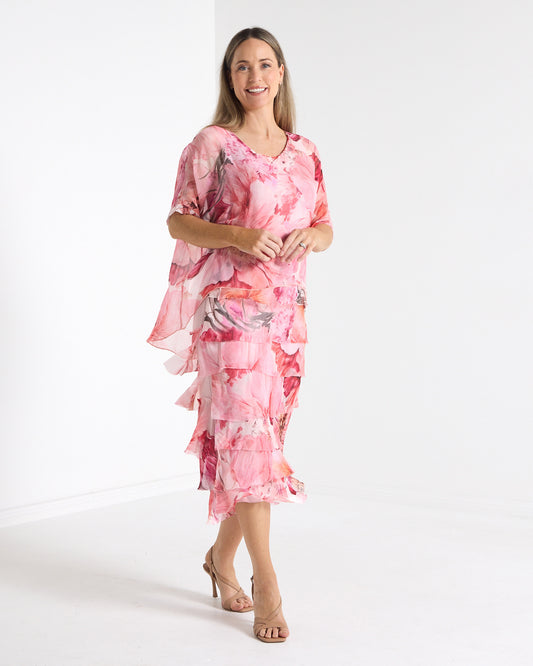 Margo Layered Silk Dress - Pink Floral
