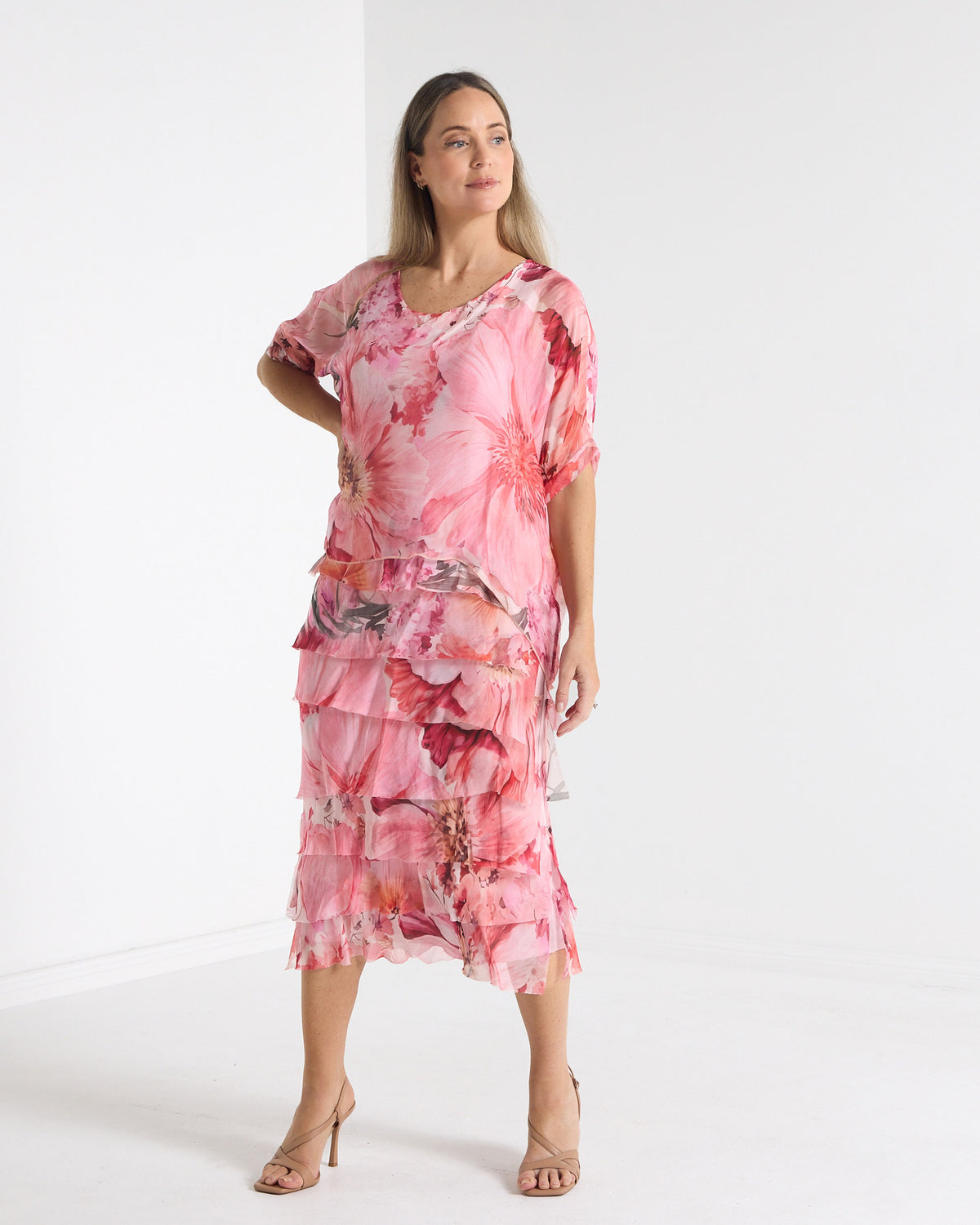 Margo Layered Silk Dress - Pink Floral