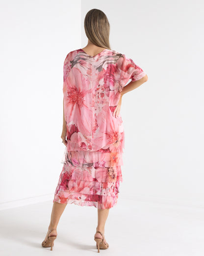 Margo Layered Silk Dress - Pink Floral