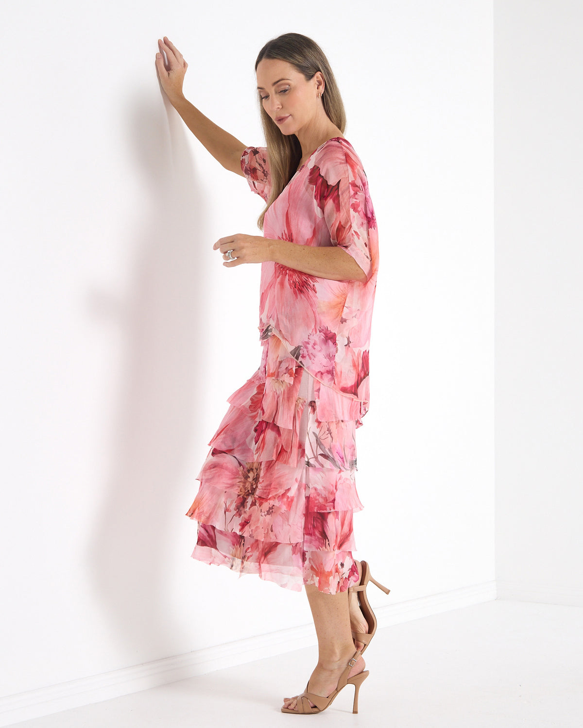 Margo Layered Silk Dress - Pink Floral