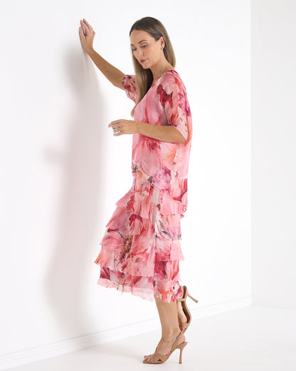 Margo Layered Silk Dress - Pink Floral