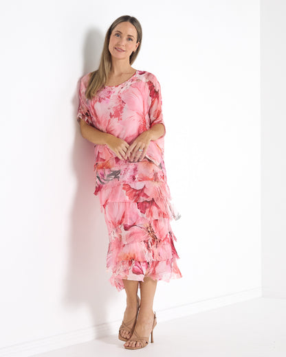Margo Layered Silk Dress - Pink Floral