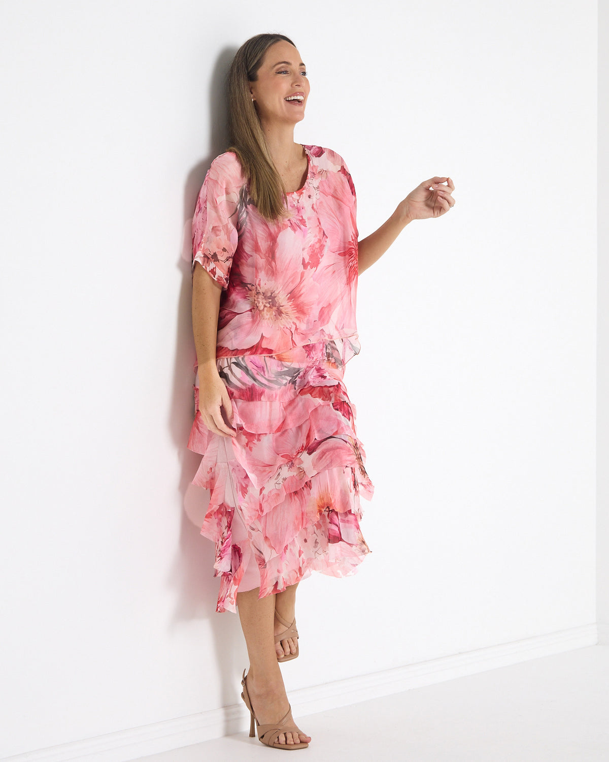 Margo Layered Silk Dress - Pink Floral