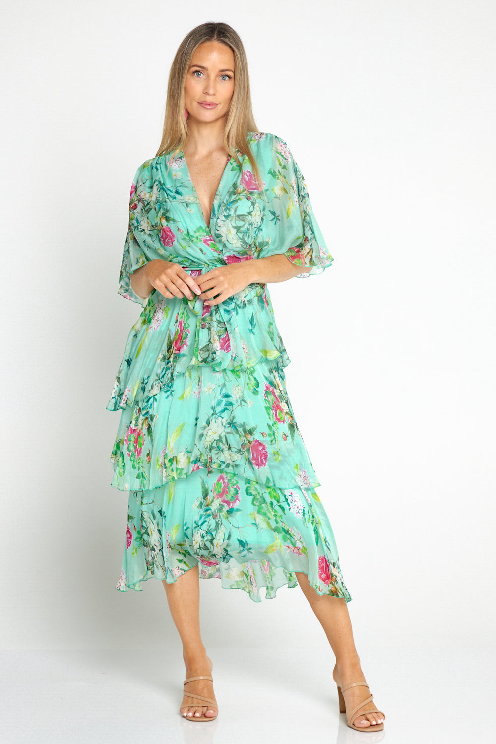 Loira Silk Dress - Mint Rose Garden