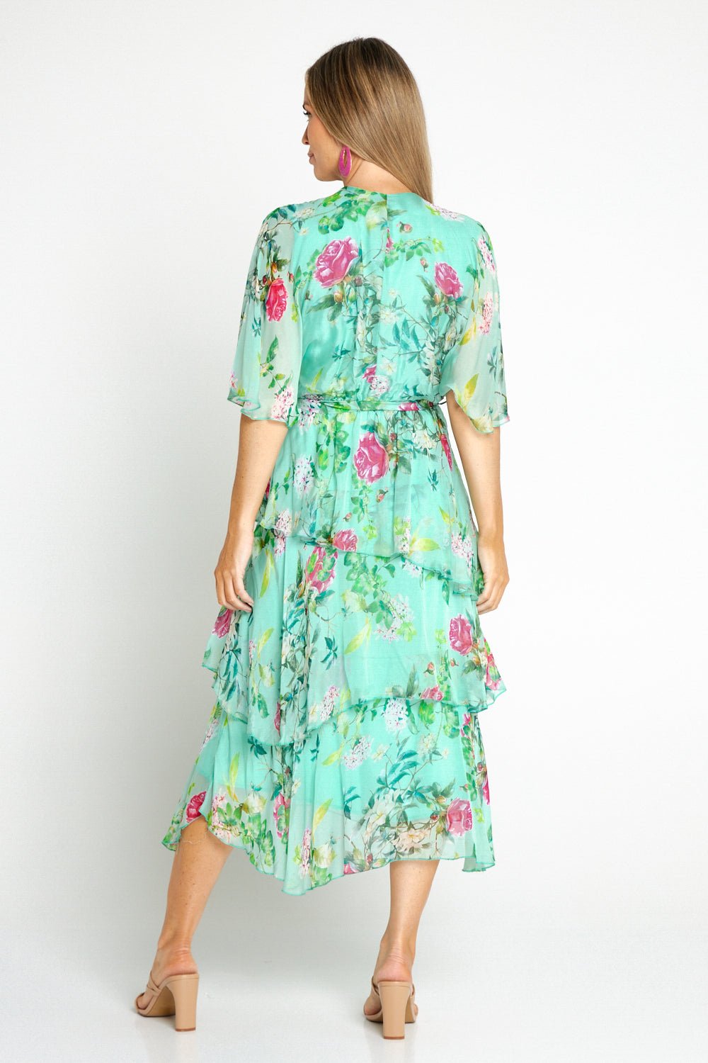 Loira Silk Dress - Mint Rose Garden