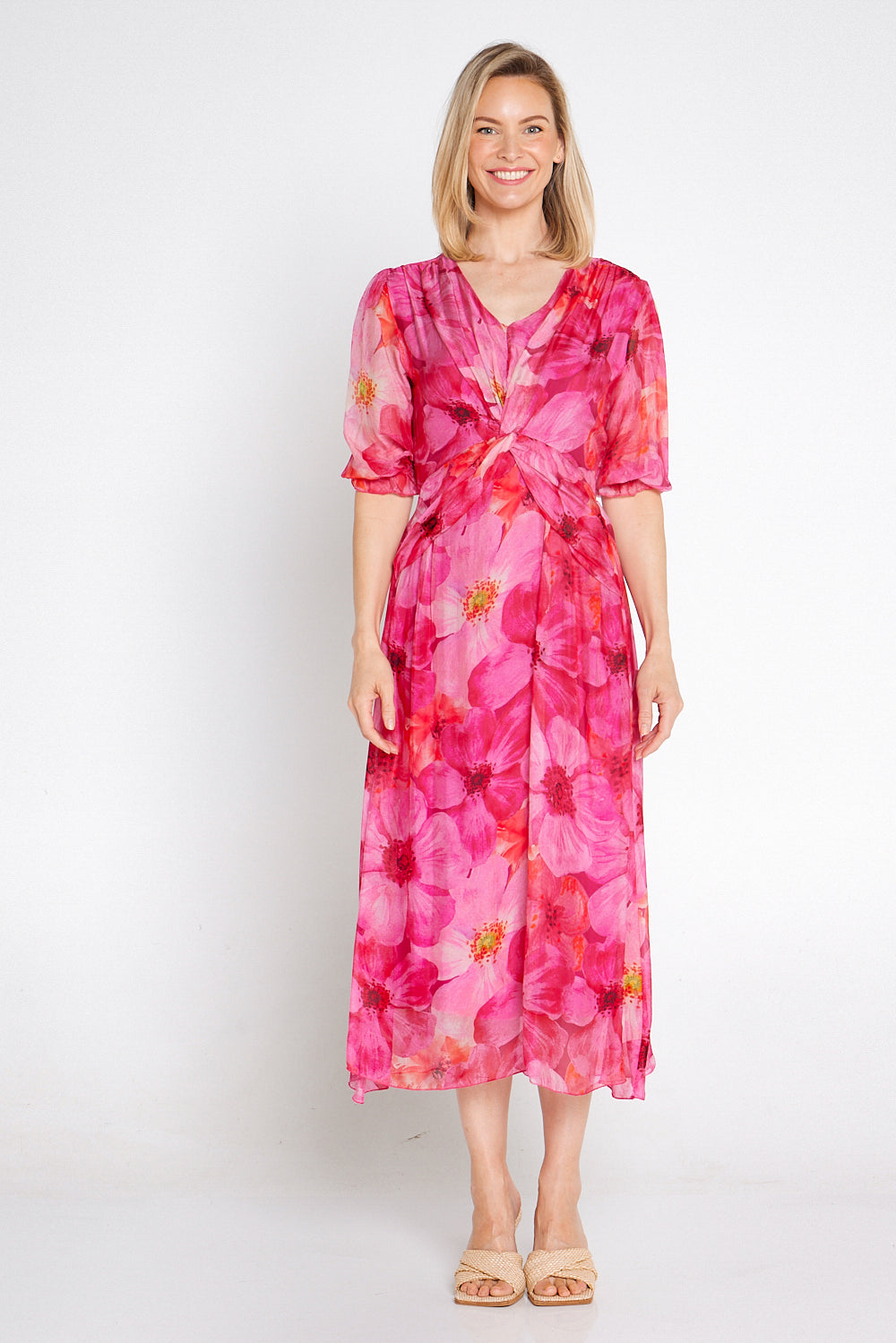Alissa Silk Dress - Fuchsia Azalea