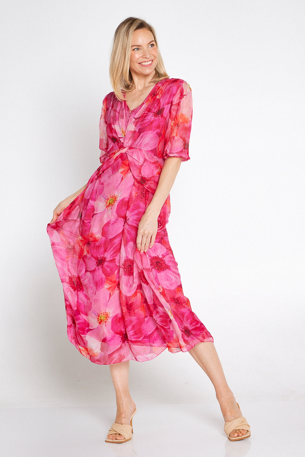 Alissa Silk Dress - Fuchsia Azalea