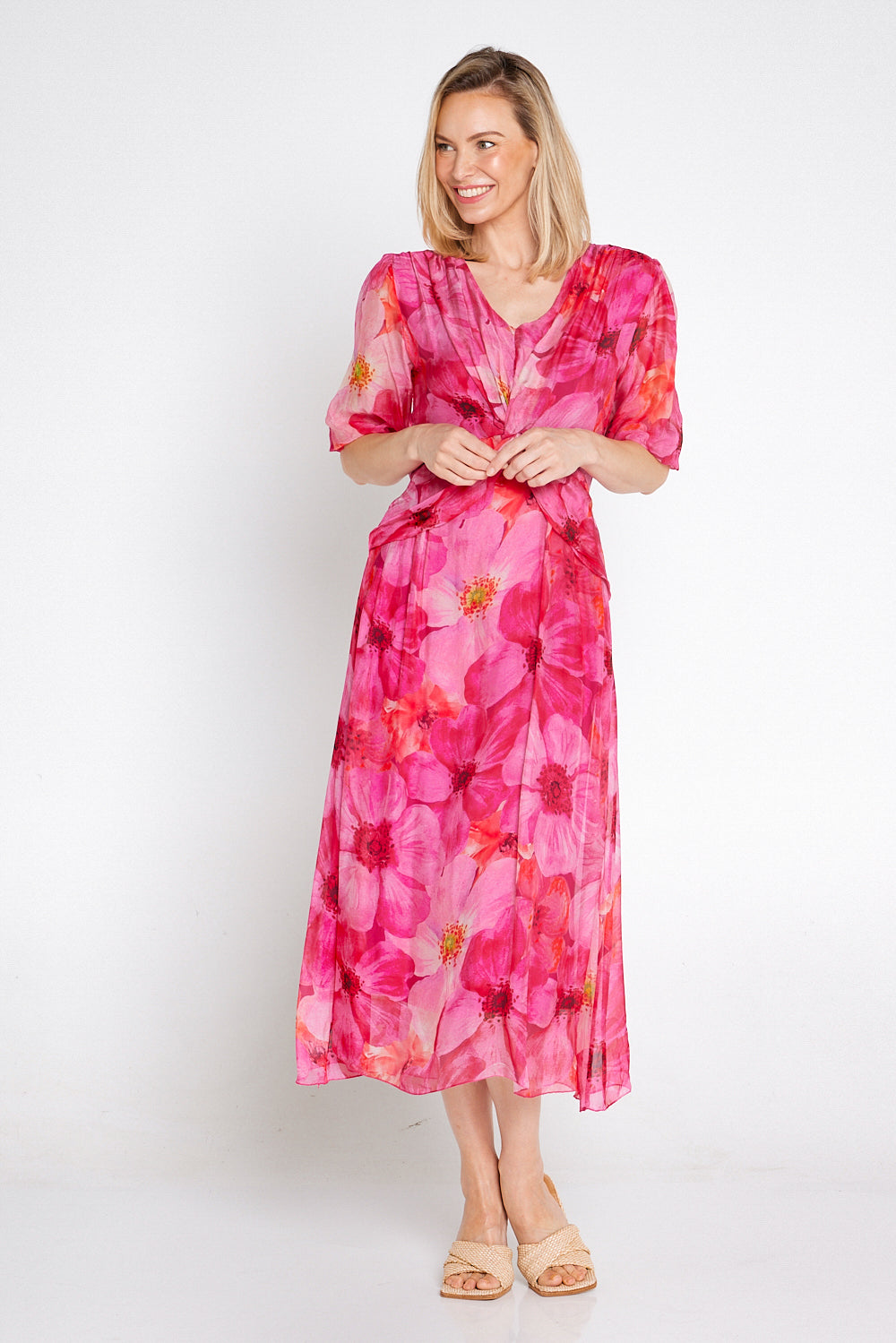 Alissa Silk Dress - Fuchsia Azalea