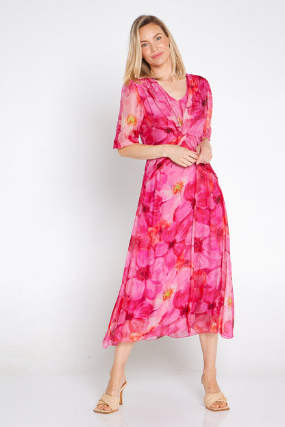 Alissa Silk Dress - Fuchsia Azalea