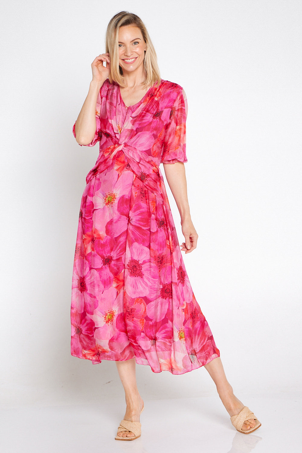Alissa Silk Dress - Fuchsia Azalea