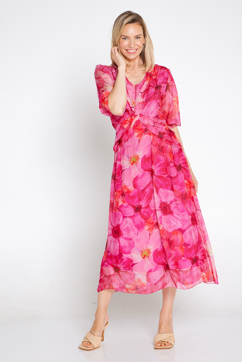 Alissa Silk Dress - Fuchsia Azalea