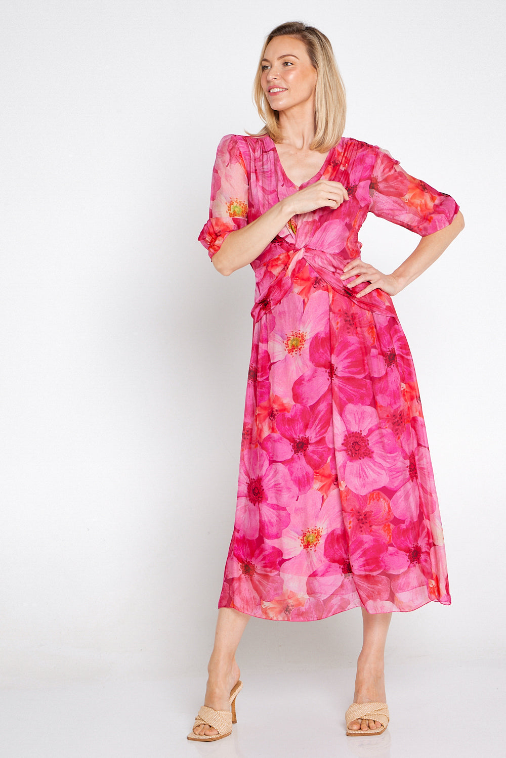 Alissa Silk Dress - Fuchsia Azalea