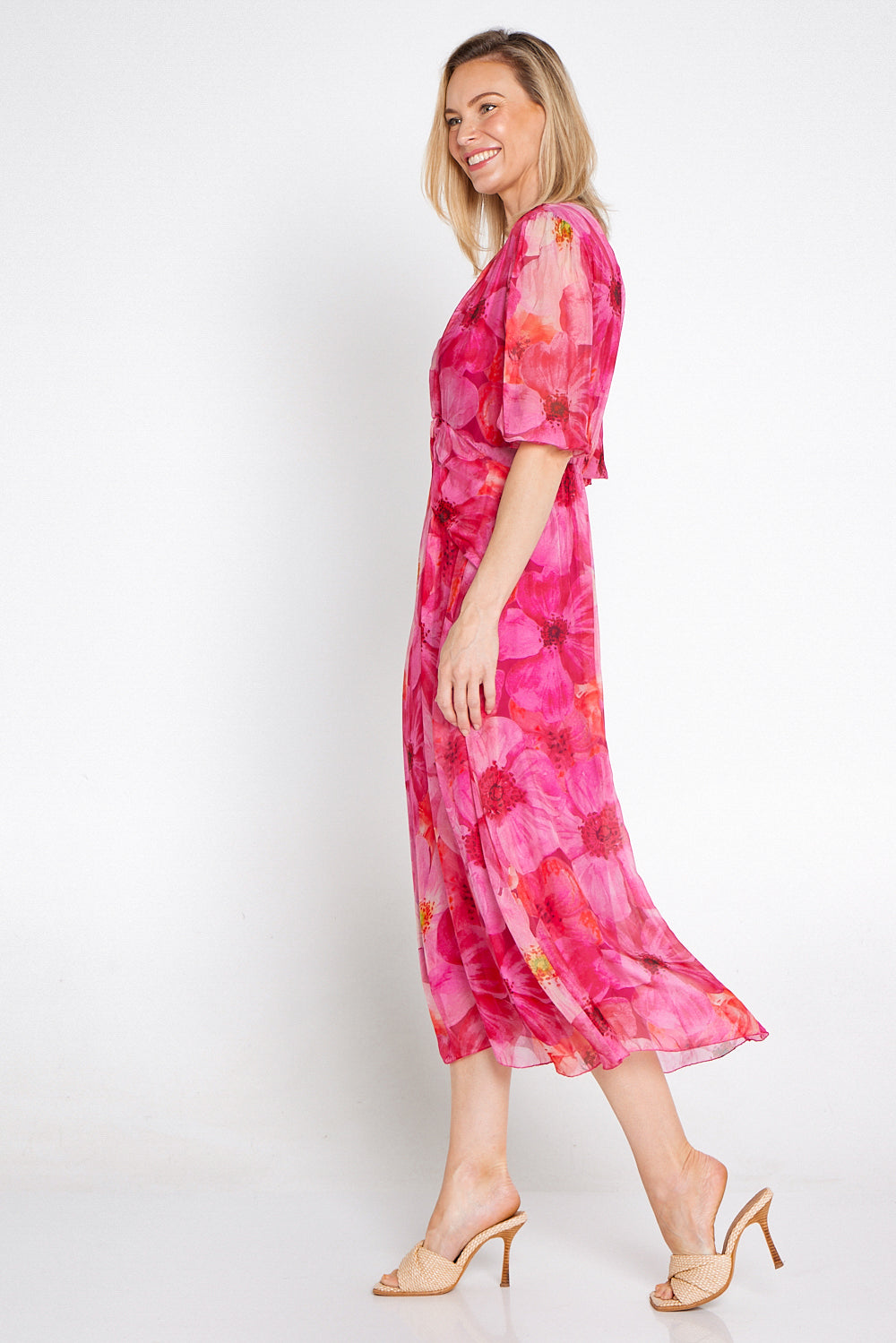 Alissa Silk Dress - Fuchsia Azalea