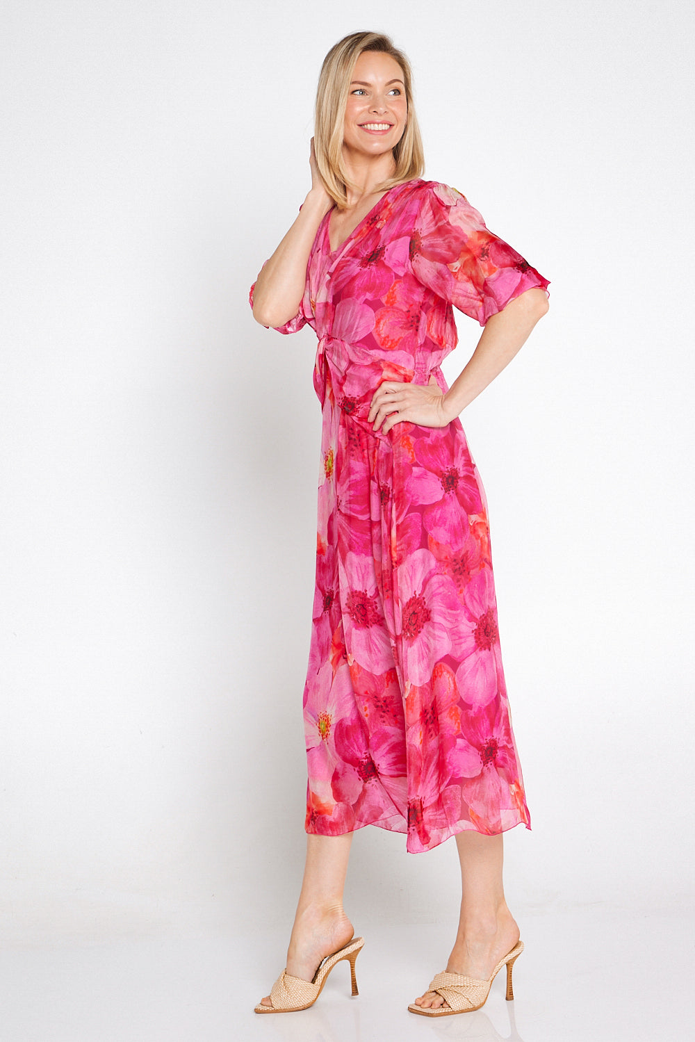 Alissa Silk Dress - Fuchsia Azalea