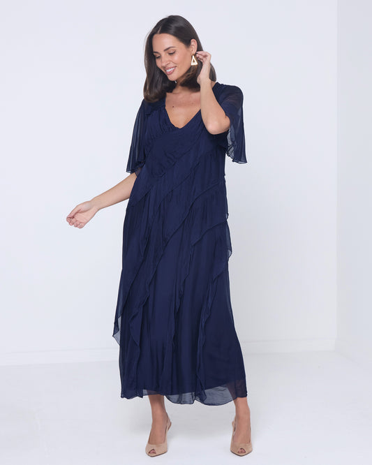 Volterra Silk Dress - Navy