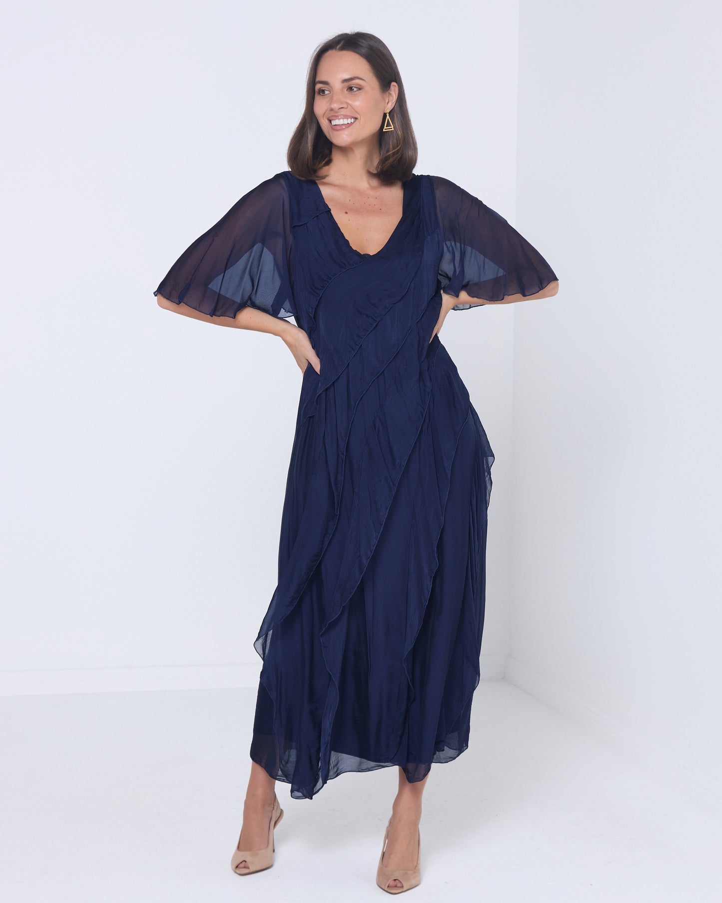 Volterra Silk Dress - Navy