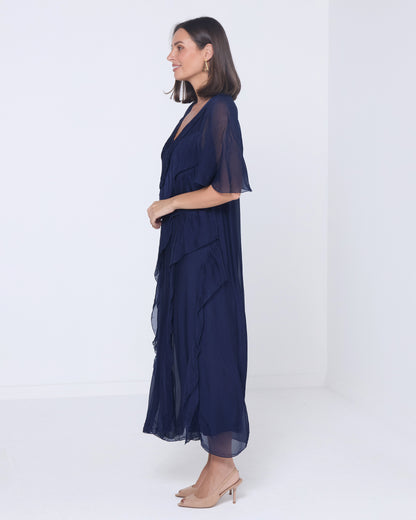 Volterra Silk Dress - Navy