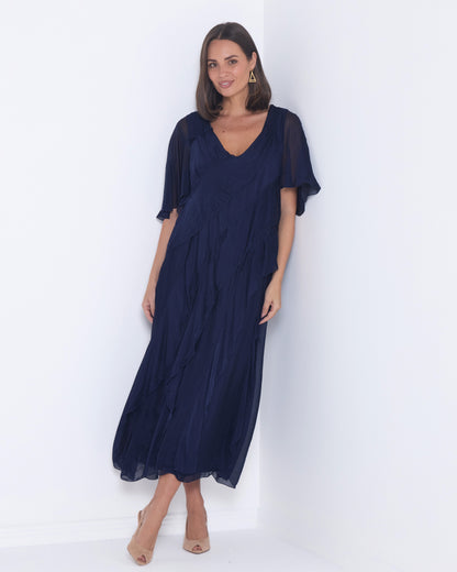 Volterra Silk Dress - Navy