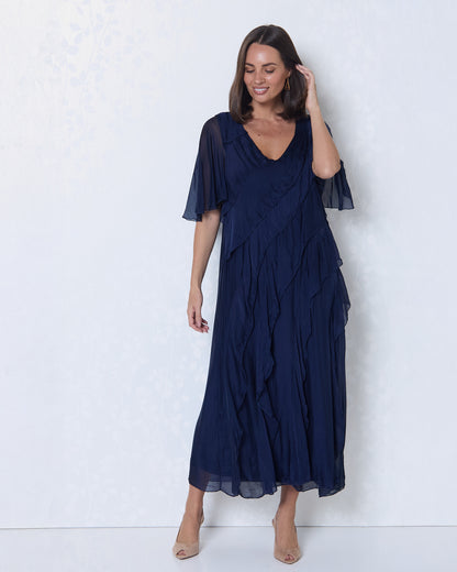Volterra Silk Dress - Navy