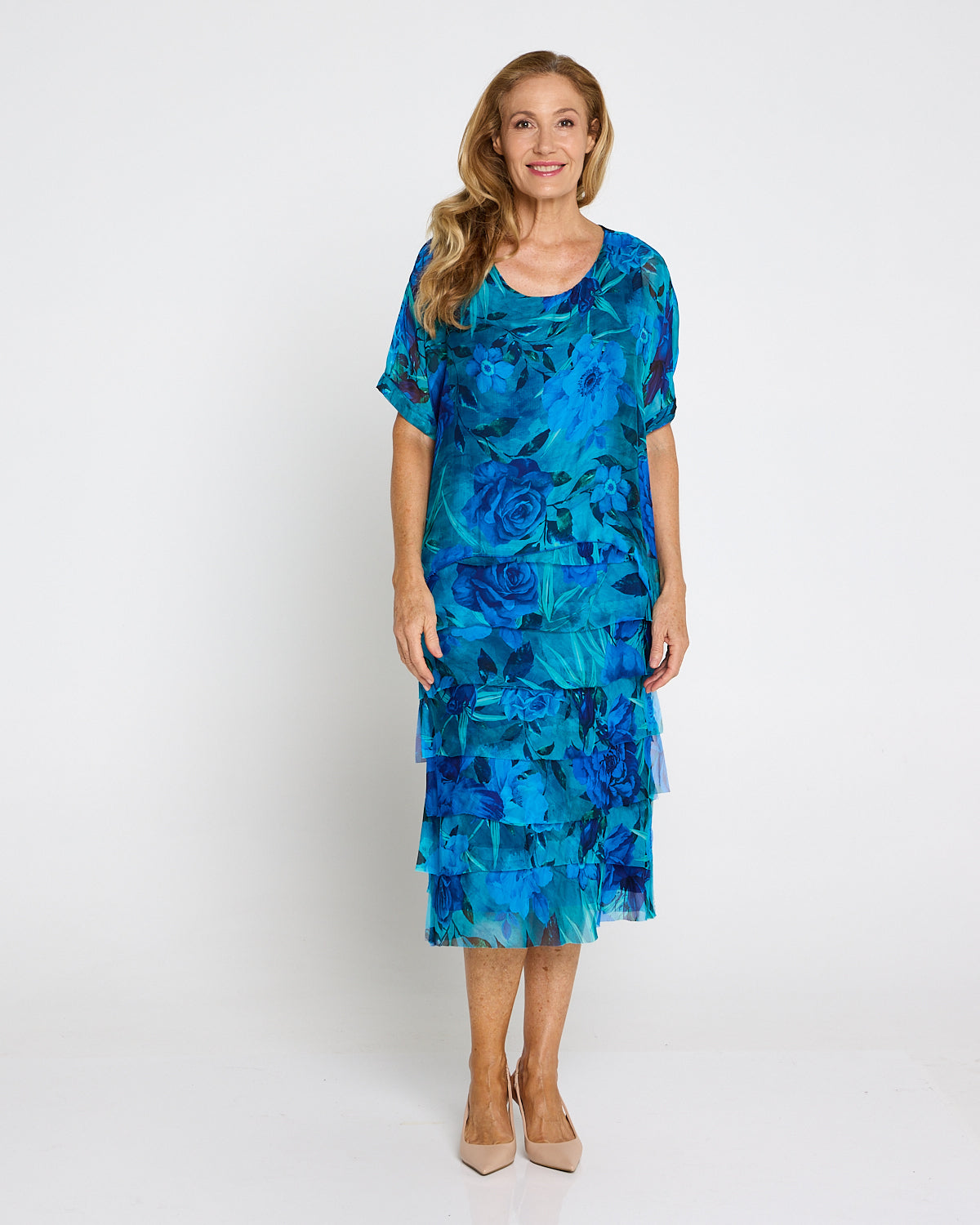 Margo Silk Dress - Azure Bloom