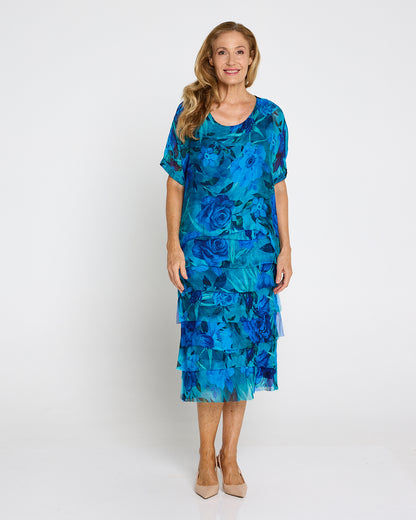 Margo Silk Dress - Azure Bloom