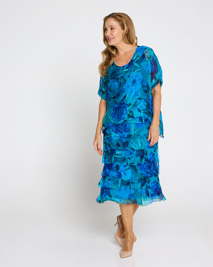 Margo Silk Dress - Azure Bloom
