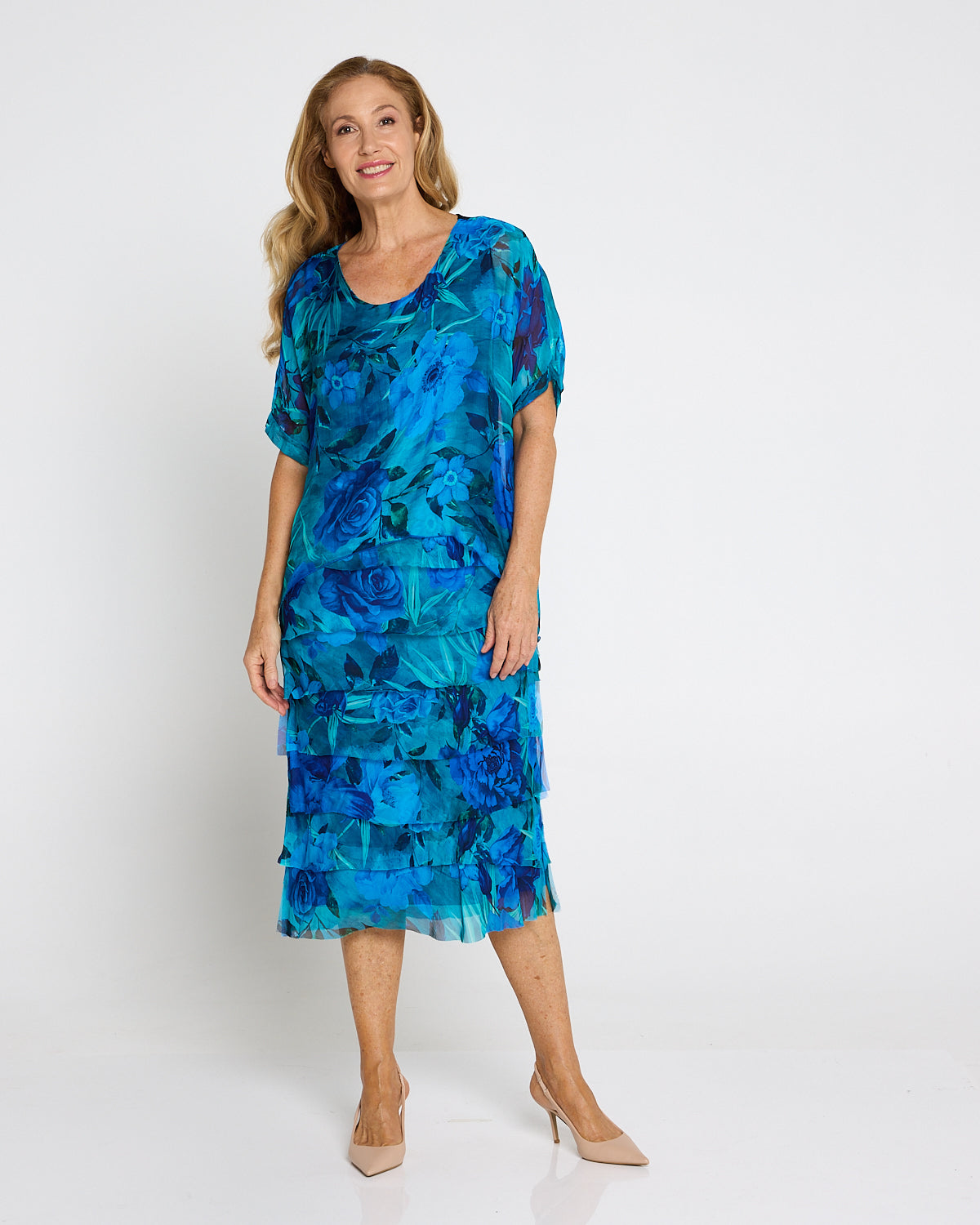 Margo Silk Dress - Azure Bloom